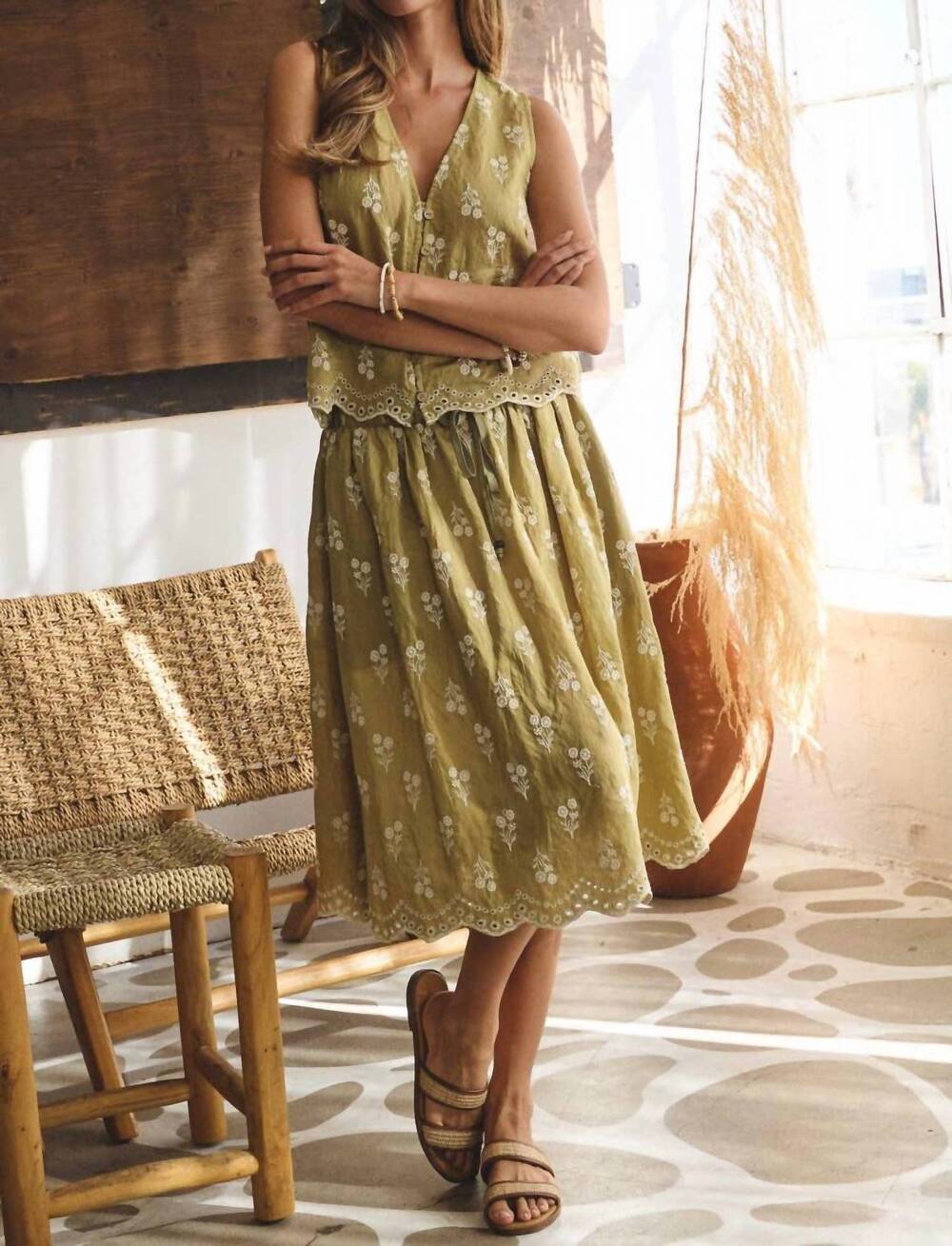 NEW ODDI embroidered skirt in soft olive